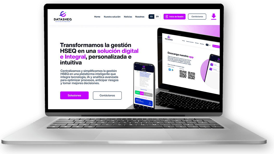 Laptop mostrando la plataforma web del ecosistema Datasheq.